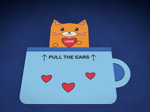 Tarjeta con gatito en una taza